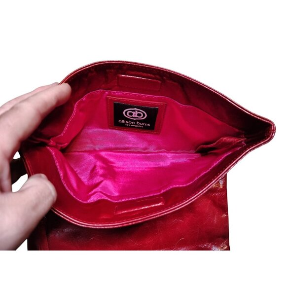 Allison Burns Red Leather Folder Over Clutch Purse Zip Close Vintage USA - Picture 5 of 8